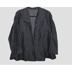 Eileen Fisher Jacket S Black Silk Crinkle Texture Lightweight Blazer Minimalist‎